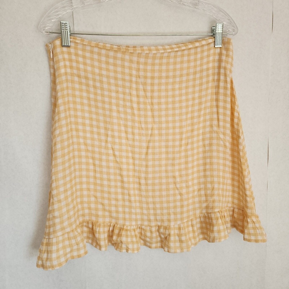 Yellow Gingham Ruffled Mini Skirt by Aubrey Size L Cottagecore Spring Preppy - Picture 4 of 11
